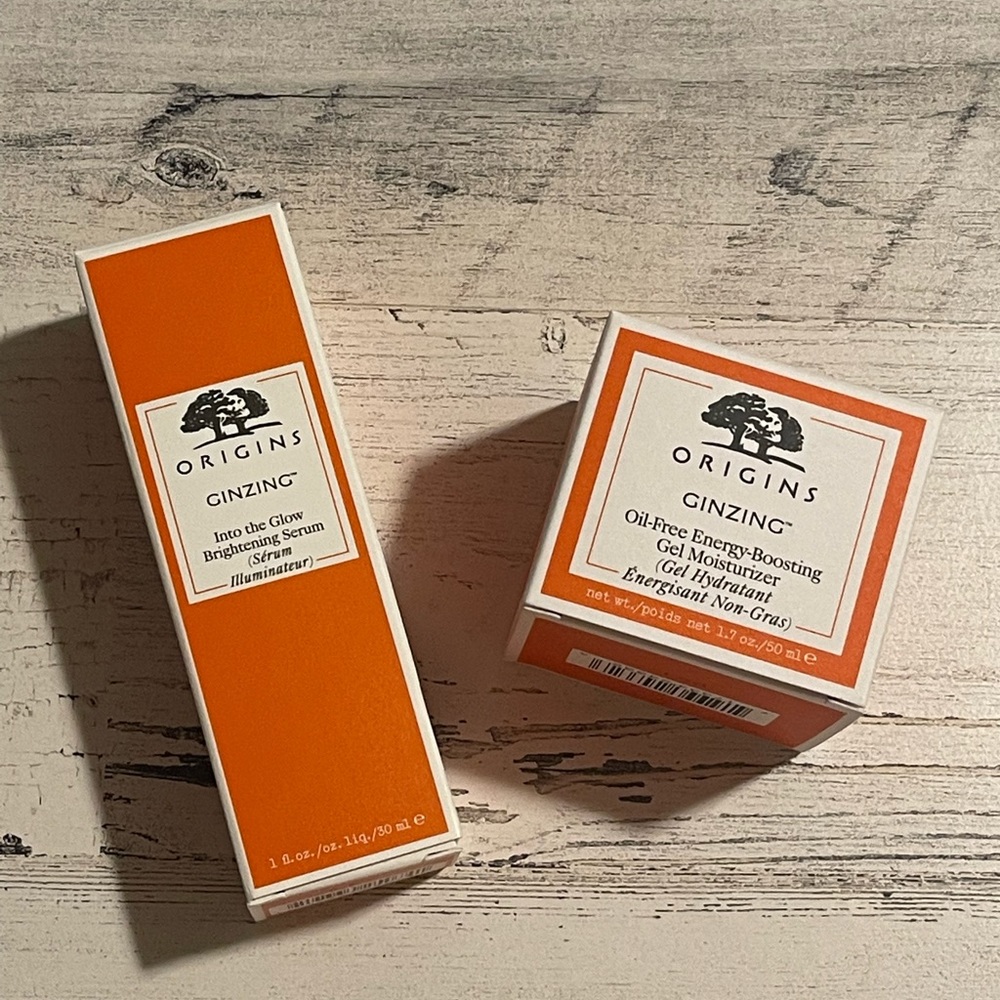 ORIGINS GINZING Into the Glow Brightening Serum 1oz FULL SIZE + GEL MOISTURIZER - Picture 2 of 2